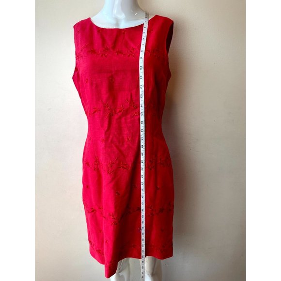 John Roberts Womens Midi Sheath Dress Sleeveless Embroidered Back Zip Red Size 8 - Picture 3 of 6